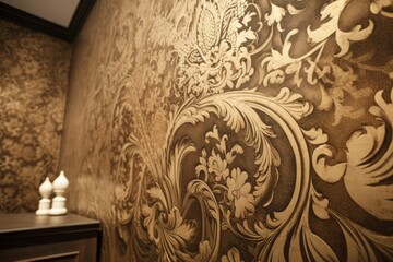 intricate pattern of wallpaper, creating a stunning effect on the wall, created with generative ai