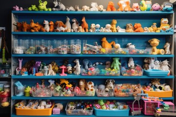 Fototapeta na wymiar a pet store shelf filled with colorful and playful toys, created with generative ai