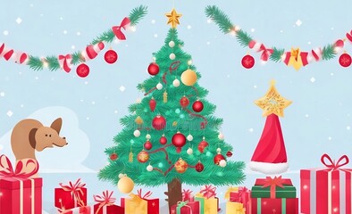Christmas tree with gift boxes, Generative AI