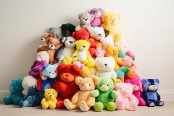 stack of plush toys in rainbow colors, created with generative ai