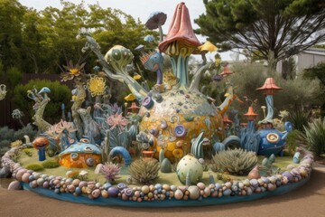 Fototapeta premium ceramic sculpture garden filled with whimsical and playful sculptures, created with generative ai