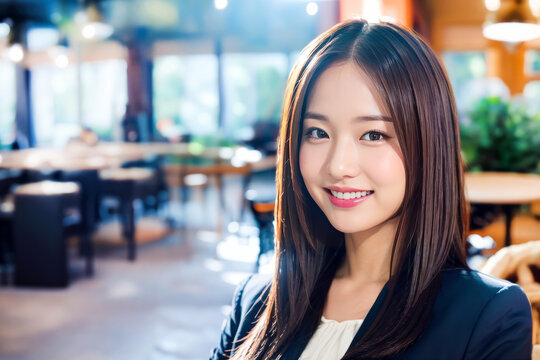 笑顔で仕事をするOL・日本人の女性社員(美人モデル)