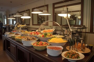 buffet, with selection of international dishes for guests to choose from, created with generative ai