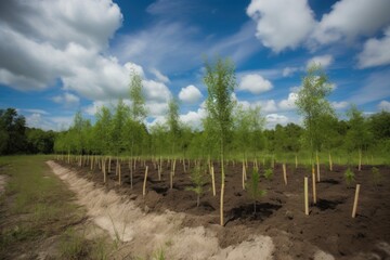 Fototapeta na wymiar reforestation project on a formerly contaminated site, with new trees growing in the soil, created with generative ai