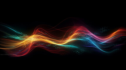 Fototapeta premium Colorful light trails with motion effect. Illustration of high speed light effect on black background. Generative ai.