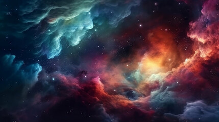 Colorful space galaxy cloud nebula. Stary night cosmos. Universe science astronomy. Supernova background. Generative ai.
