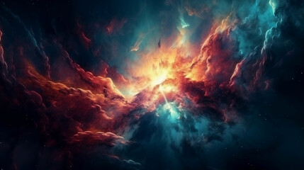 Colorful space galaxy cloud nebula. Stary night cosmos. Universe science astronomy. Supernova background. Generative ai.