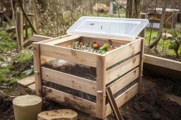 Fototapeta na wymiar compost bin with clear lid, showing the composting process in action, created with generative ai