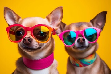 Colorful Sunglasses Adorned by Chihuahuas, Generated Ai