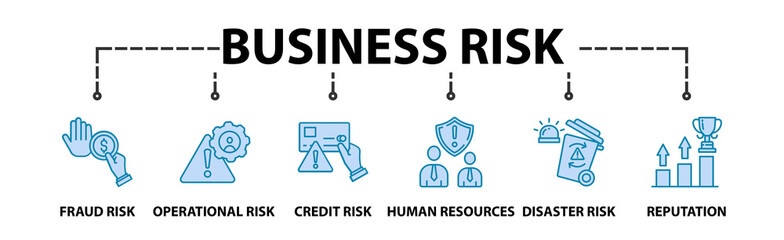 Business Risk banner web icon vector illustration concept with an icon of Fraud Risk, Disaster Risk, Credit Risk, Operational Risk, Human Resources Risk, Reputation Management