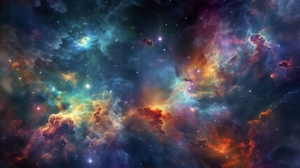 Naklejka premium Embark on a cosmic journey with ultra detail HD backgrounds that transport you to the vastness of outer space. The scene unveils a breathtaking view of distant galaxies, Generative AI