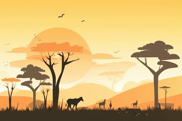 The illustration of landscape in savanna, AI contents by Midjourney