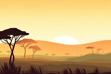 The illustration of landscape in savanna, AI contents by Midjourney