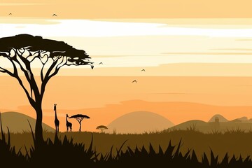 The illustration of landscape in savanna, AI contents by Midjourney