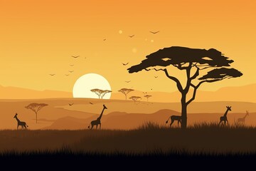 Fototapeta na wymiar The illustration of landscape in savanna, AI contents by Midjourney