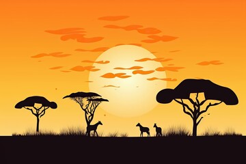 The illustration of landscape in savanna, AI contents by Midjourney