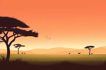 Foto op Plexiglas The illustration of landscape in savanna, AI contents by Midjourney © 真実 原