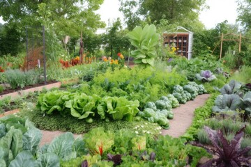 Fototapeta premium edible landscape with a variety of crops, including fruits, vegetables, and herbs, created with generative ai