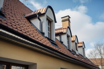 Obraz premium downpipes on the roof of a house during repair work, created with generative ai