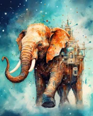 Foto op Aluminium art elephant in space . dreamlike background with elephant . Hand Drawn Style illustration © PinkiePie