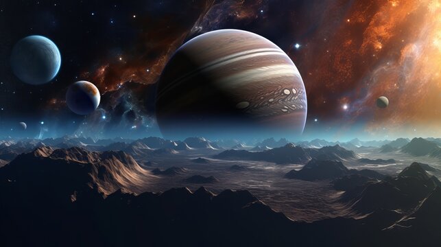 Explore the captivating realm of planets with ultra detail HD backgrounds that transport you to distant worlds. The scene reveals a panoramic view of a planetary system