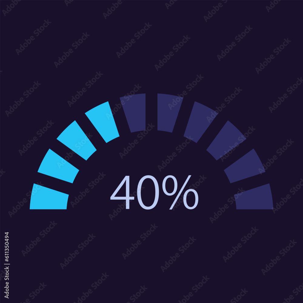 Poster half circle infographic chart design template for dark theme. forty percentage. editable radial info