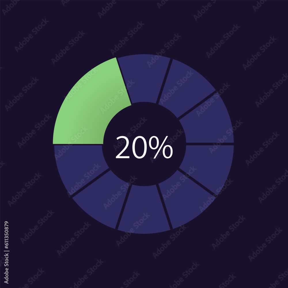 Poster loading start infographic chart design template for dark theme. twenty percentage. editable radial i