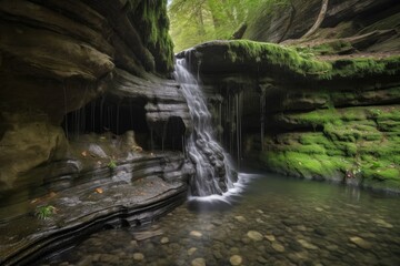 natural rock formation with stream of water cascading down its surface, created with generative ai
