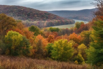 rolling hills covered in colorful fall foliage, created with generative ai