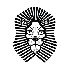 Lion head on a white background with rays. Vector illustration.