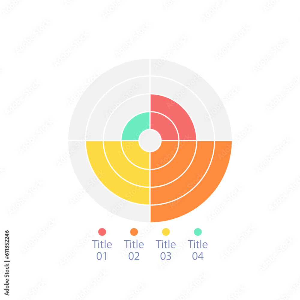 Poster concentric circle infographic diagram design template with four options. editable radial infochart w