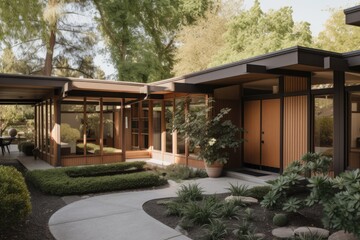 Fototapeta na wymiar midcentury modern home with exterior and interior renovations, including new windows and doors, created with generative ai