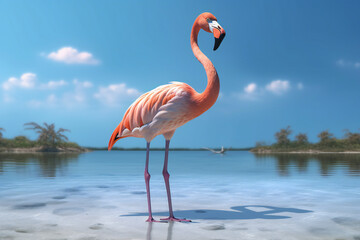 Fototapeta na wymiar Flamingo Images: Discover the Grace and Beauty of Pink Flamingos in Nature! Explore the Fascinating World of Flamingos in the Wild and at the Zoo. Admire the Vibrant Colors, Long Necks, Generative Ai