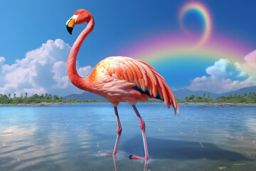 Fototapeta premium Flamingo Images: Discover the Grace and Beauty of Pink Flamingos in Nature! Explore the Fascinating World of Flamingos in the Wild and at the Zoo. Admire the Vibrant Colors, Long Necks, Generative Ai