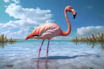 Flamingo Images: Discover the Grace and Beauty of Pink Flamingos in Nature! Explore the Fascinating World of Flamingos in the Wild and at the Zoo. Admire the Vibrant Colors, Long Necks, Generative Ai