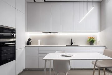 Fototapeta na wymiar minimalist design and functional kitchen with sleek appliances, clean lines, and stylish accents, created with generative ai