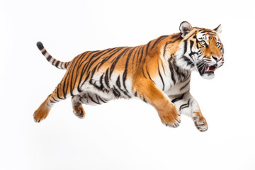 Fototapeta na wymiar large tiger jumping isolated on white