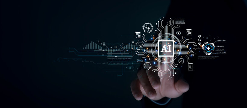 Business man virtual medical revolution and advance of technology Artificial Intelligence,AI Deep Learning for medical research,Transformation of innovation and technology for future Health