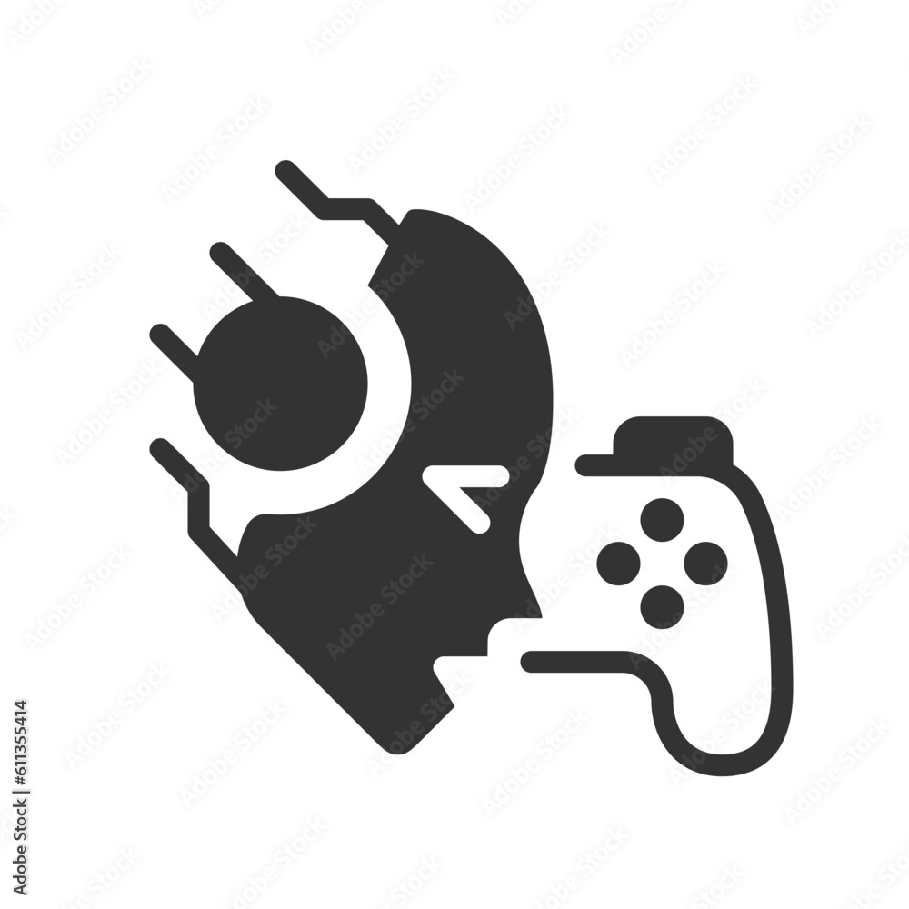 Poster ai play games black linear glyph icon. deep reinforcement learning. artificial intelligence bot. vir