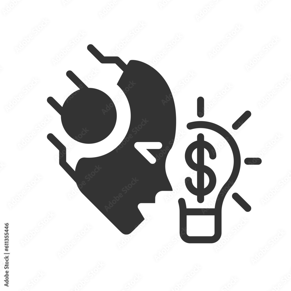 Poster ai makes money black linear glyph icon. machine learning in financial process. algorithmic trading. 