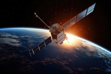 satellite, orbiting the earth and sending out signals for communication and navigation, created with generative ai
