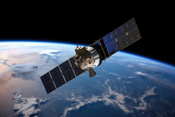 satellite in space, with the earth visible in the background, created with generative ai