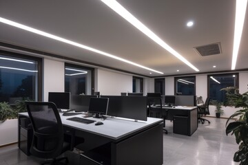 a smart lighting system integrated into an office space, providing functional and customizable illumination, created with generative ai