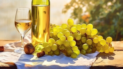 Obraz premium A Harmonious Blend of White Grapes and Fine Wine. Generative AI