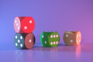 
casino, realistic dice, luxury gambling 3d elements On pastel background. 3D illustration.