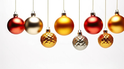 A Dazzling Array of Christmas Balls Adorning a Serene White Backdrop. Generative AI