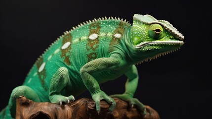Fototapeta premium A green colored chameleon in nature. Generative Ai