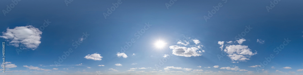 Wall mural seamless cloudy blue sky hdri 360 panorama view with zenith and beautiful clouds for use in 3d graph