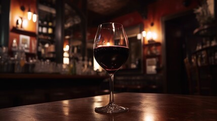 Glass of wine on the table of restaurant