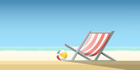 Sun lounger with ball plastic on sand beach, Vector illustration.